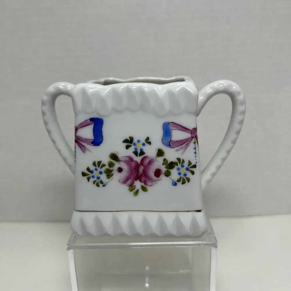 Vtg Fred Roberts Square Open Sugar Bowl Handpainted Roses + Bowes Ceramic